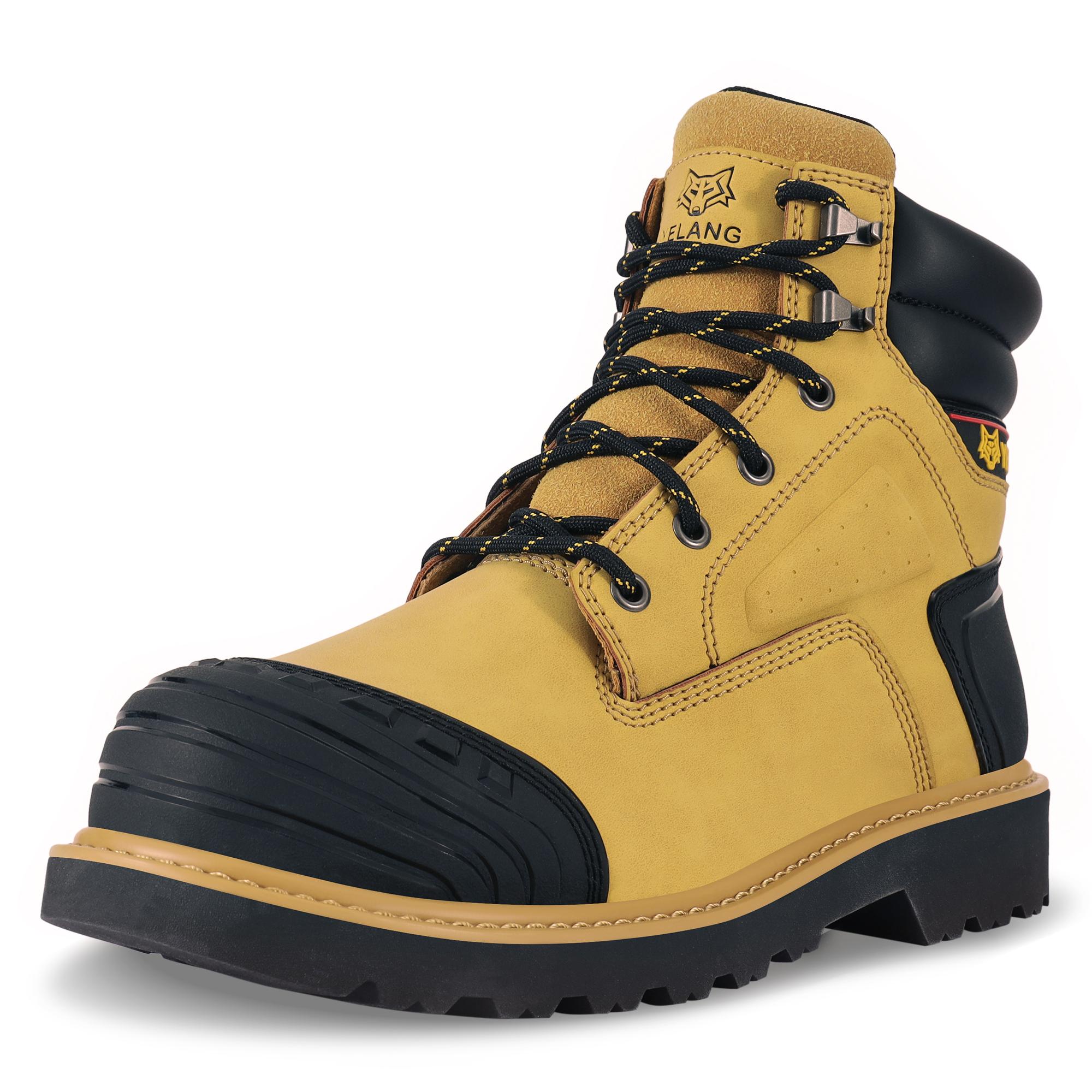 Men's Anti-smash& Anti-puncture Steel Toe Work Boots Fashionable Non-slip Oil-proof&Wear-resistant Work Shoes Lace Up Hight Top Safety Shoes