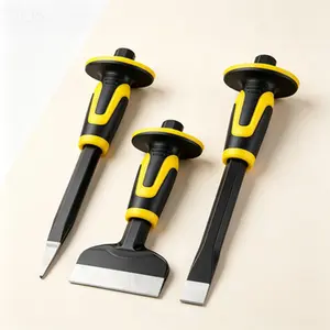 3-Piece Heavy Duty Masonry Chisel Set with Hand Guard, Point and Flat Cold Chisel for Concrete Brick Stone Demolition, Splitting Carving Cutting Tools, Durable Professional Construction Chisels