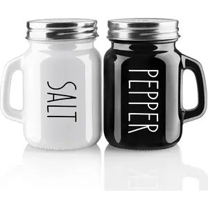 Salt and Pepper Shakers Set,  4 oz Cute Salt Pepper Shaker, Kitchen Decor for  Restaurants Wedding, Glass Black White Shaker Sets with Stainless Steel