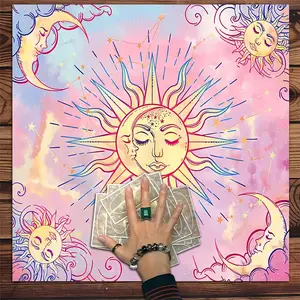 Sun & Moon Stars Cosmic Design Tarot Tablecloth, Tarot Card Witchcraft Astrology Divination Board, Gift Packaging Supplies for Party Decor, Halloween