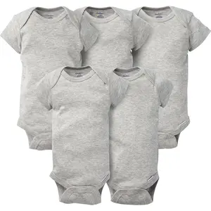 Gerber Baby Boys and Girls Onesies® Brand Short Sleeve Bodysuits, Heather Grey, 5-Pack