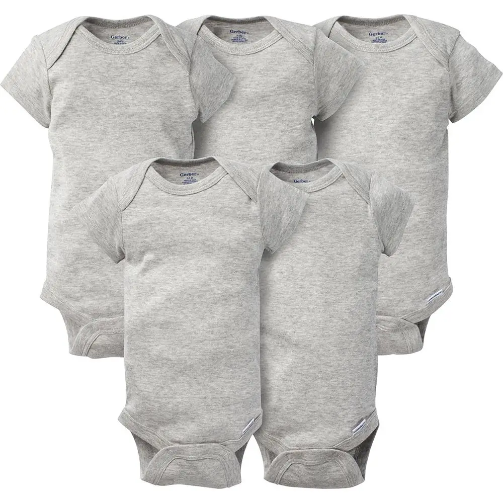 Gerber Baby Boys and Girls Onesies® Brand Short Sleeve Bodysuits, Heather Grey, 5-Pack