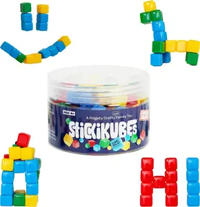 Mini Stacking Cubes That Stick to Anything, Non Toxic Kid Safe Sticky Blocks, Creative Construction Toy - 125 Cubes, 4 Colours