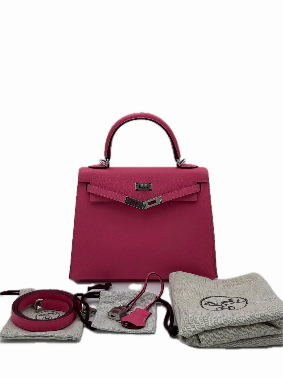 Pre-owned HERMÈS Epsom leather Messenger Bags Hermes Epsom Verso Kelly 25 Rose Azalee Silver 49 2600040239897