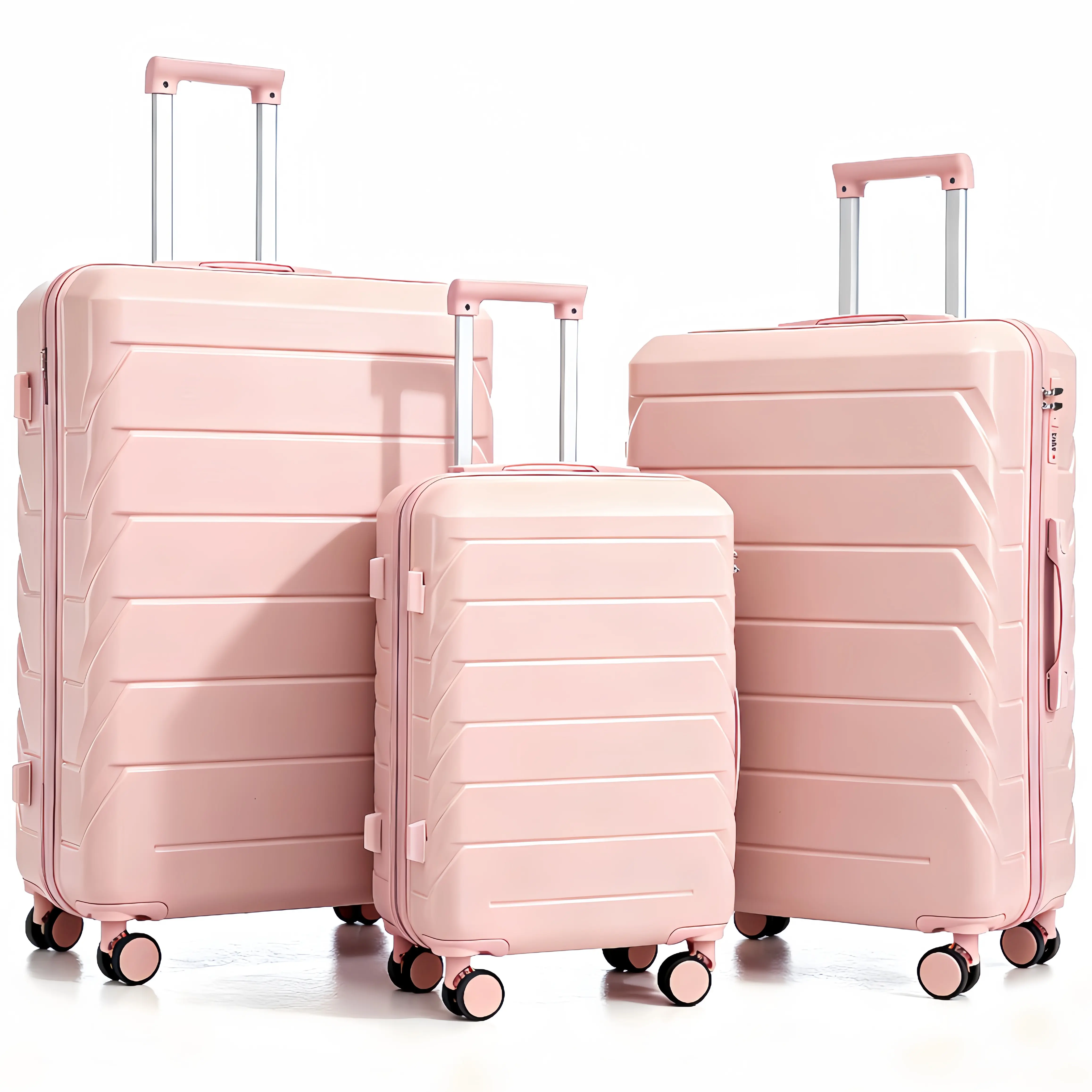 Pink 3-Piece Sturdy ABS Hardshell Travel Bag Set - 20"/24"/28" Spinner Wheel Luggage, Combination Lock, Boarding Carry-On, Check-In Luggage with Wheels, Boarding Luggage