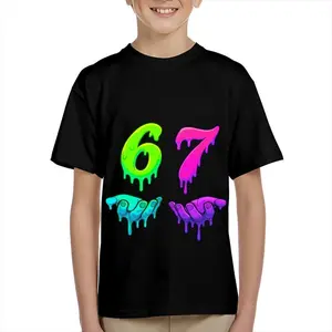 Kid's T-shirt Funny SIX SEVEN 67 gesture robot number character mecha  lightning fun 100% cotton pattern T-shirt for boys and girls  toddler cartoon T-shirt, teen boy clothing gift G-24