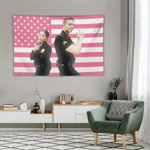 60in x 40in   tapestry 1pc  Printing The Rookie protagonist Lucy Chen and Tim Bradford tapestry poster Eric Winter pink American flag background wall indoor room decoration(40.0X60.0inch)  poster  home decor banner wall art bedroom