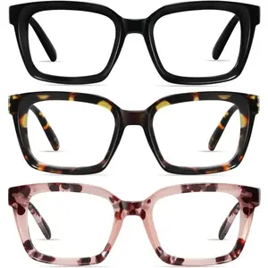 Blue Light Filtering Reading Glasses for Women & Men, Oversized Square Readers, Lightweight Spring Hinge Eyeglasses for Daily Screen Use