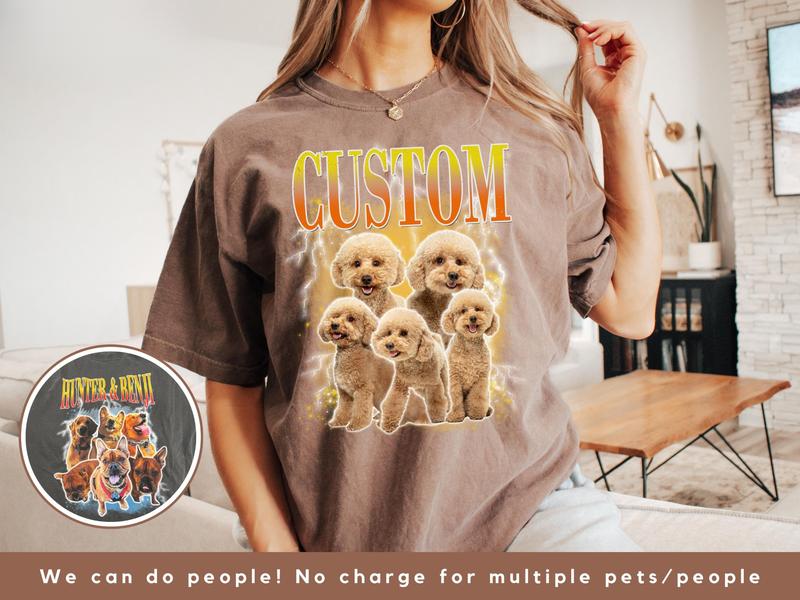 Custom Colors Vintage Bootleg Pet Shirt, Pet Photo & Name Custom Dog Portrait Personalized Cat Shirt, 90's Tee