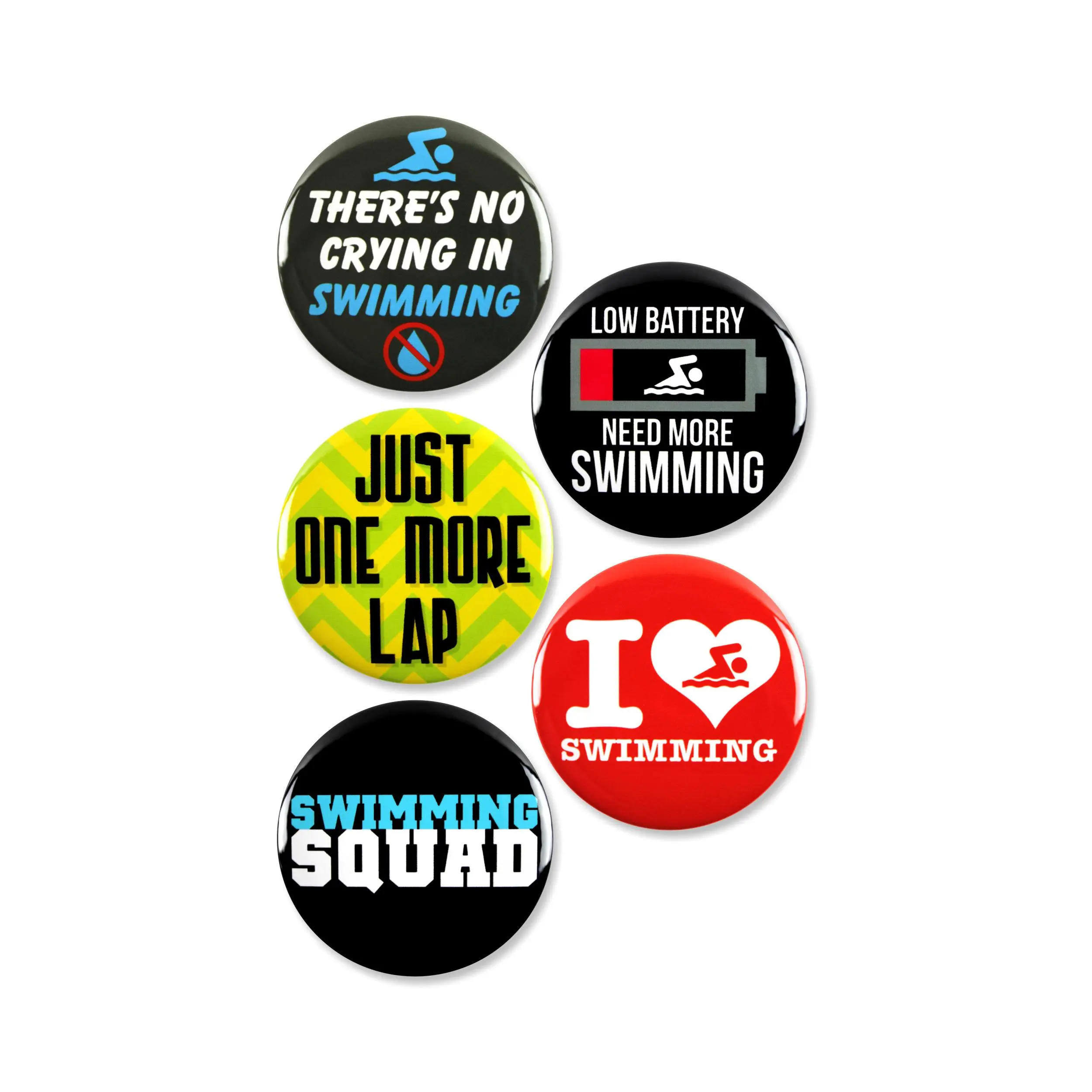 5 Pack - Swimming Fanatic Sports Pinback Buttons - 2.25 Inch