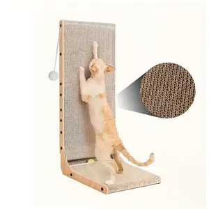 Large Size Cat Scratching Board, 23.6 Inch L Shape Cat Scratching Pad Wall Mounted, Cat Scratching Board with Ball Toy for Indoor Cats to Play