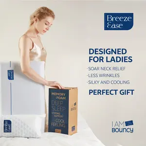 BreezeEase Premium Cooling Memory Foam Pillow, Free PillowCase - Dual Layer Slow Rebound Pillow for Side Sleeper, Hot Sleeper, Comfy Sleep, Cooling Cover, tailored for ladies, cooling pillows side sleeper pillow, Memory Foam Contour Neck Pillow big pillow