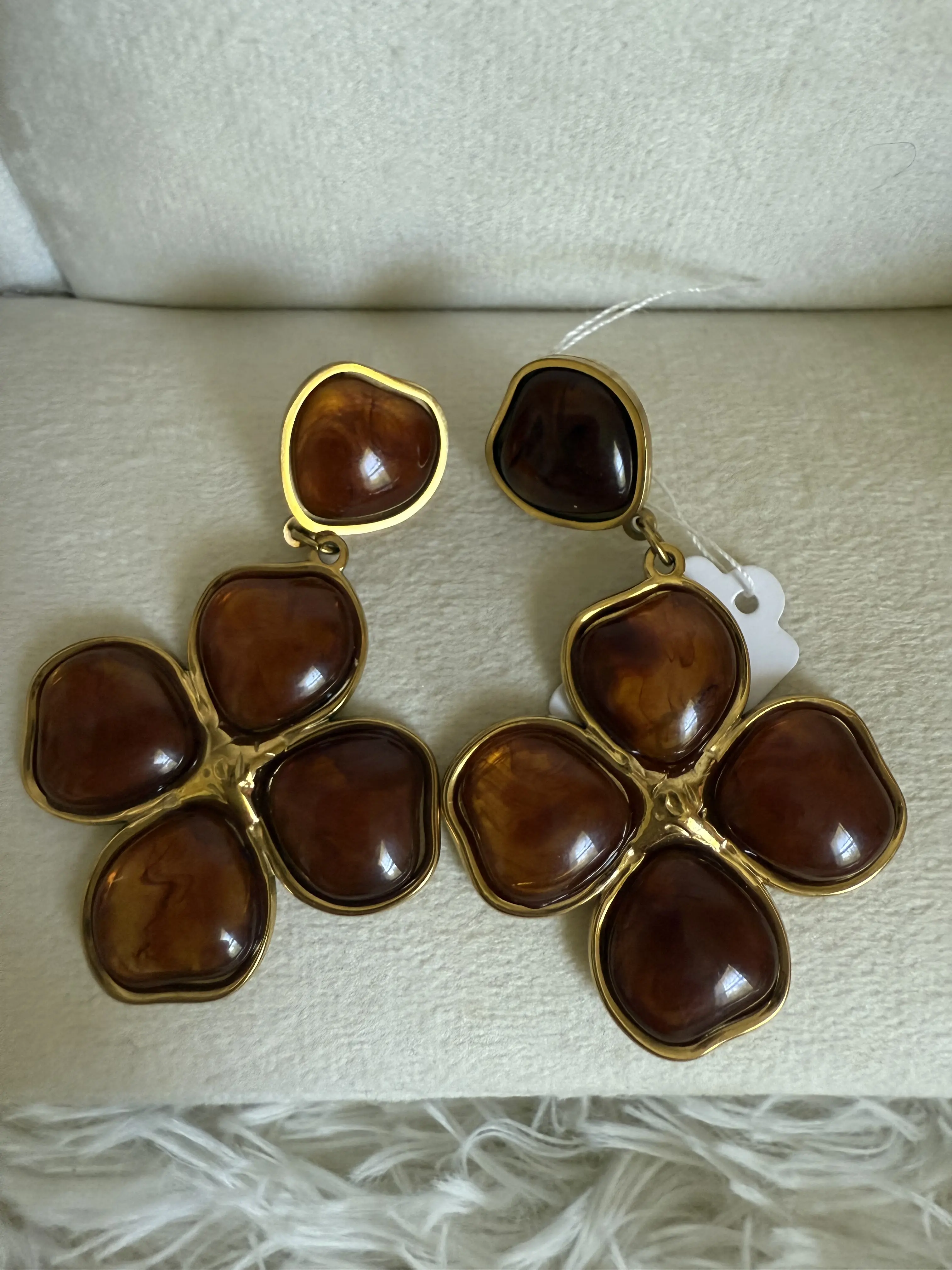 E121- Amber Stone Earrings 18K Gold Plated!