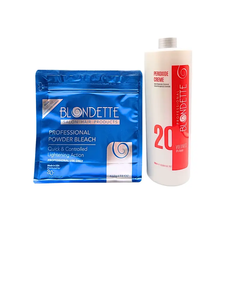 Blondette Blue Bleach Powder Kit 32 oz 20 Volumen Professional Salon Hair Products for Lightening & Effective Bleaching
