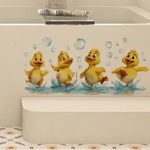 Duck Water Play Wall Paper Decorative Sticker, Art Stickers, Vinyl Decal Sticker, Suitable for Bedroom Room Kindergarten Living Room Background Wall, PVC Self-Adhesive Removable