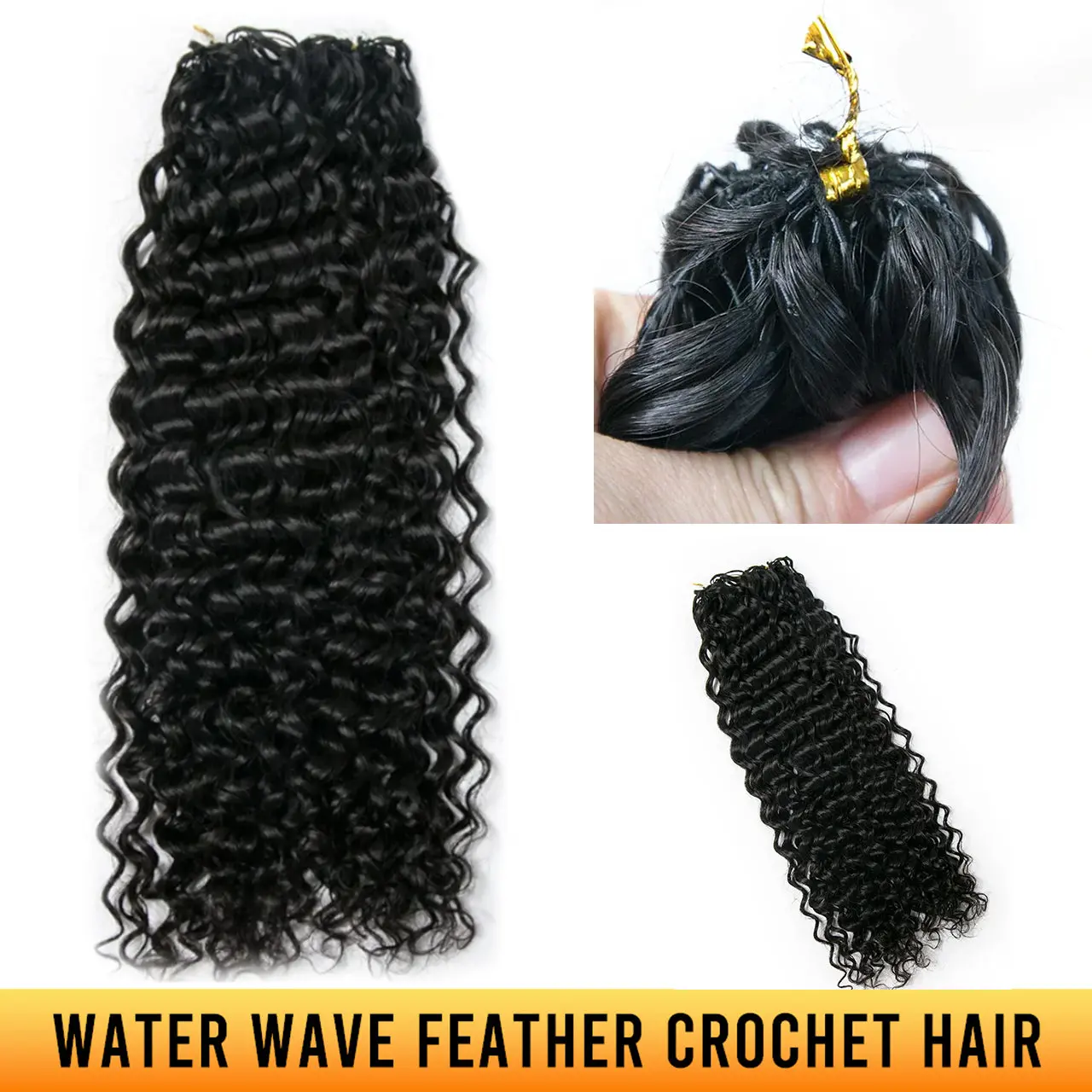 YGwigs Pre-Separated Water Wave Feather Crochet Hair Extension Human Hair Double-Strand 60g/Bundle