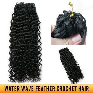 YGwigs Pre-Separated Water Wave Feather Crochet Hair Extension Human Hair Double-Strand 60g/Bundle