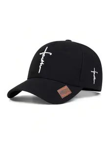 Unisex Faith Cross Embroidered Baseball Cap, Adjustable Snapback, Lightweight Polyester, Casual Sports Hat, Cross Embroidery, Solid Color Design, Contemporary Trends, Statement Cap