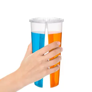 Heart Shaped Split Cup Two Compartment Drinkware Beverage Cup Heart Straws Set of 2 Tea Bottles Airtight Lids Couples Tumbler Clear Drinkware