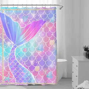 Mermaid Tail Pattern Shower Curtain, 1 Count Waterproof Bathroom Curtain with Hooks, Bathroom Accessories, Home Decor Supplies for Bathroom