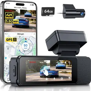 【FathersDayGift】GKU Dash Cam Front and Rear, 3.18'' Touchscreen, 4K+1080P Dashcam, Built-in GPS, 5.8GHz WiFi Dash Camera for Cars with 24H Parking Monitor, Night Vision, WDR, Supports 512GB Max
