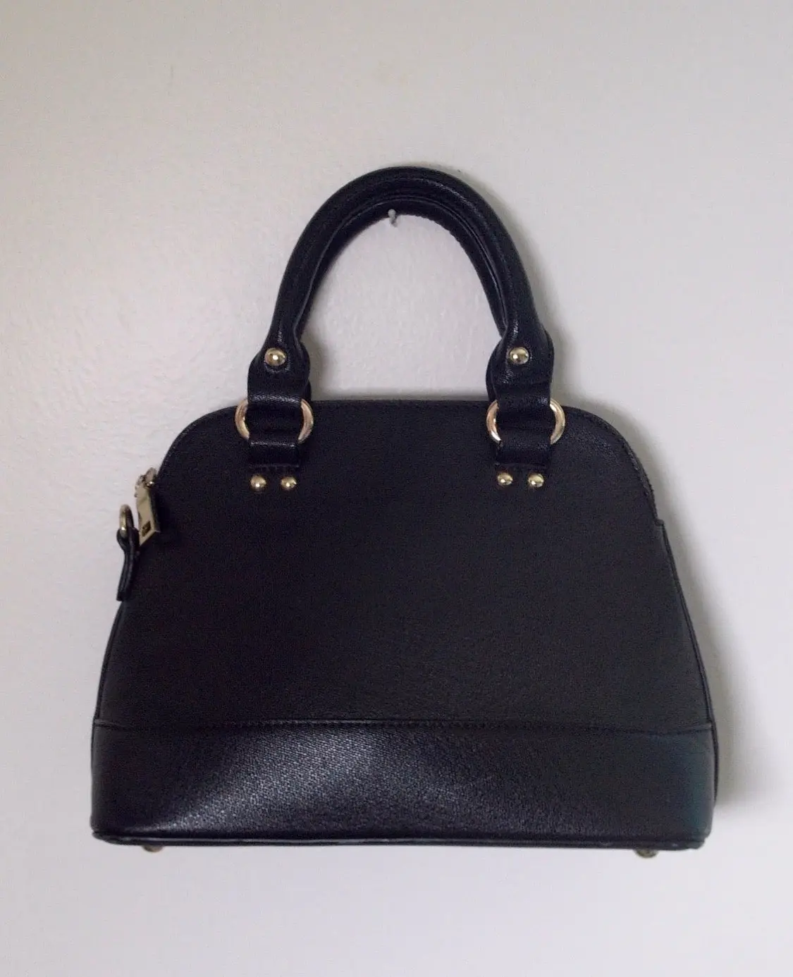 Pre Owned Black Pebbled Leather Dome Satchel | Structured Top Handle Doctor Bag | Gold Hardware Minimal Handbag (Vintage 1980s–90s)