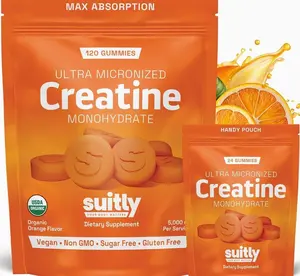 USDA Organic Ultra-Micronized Creatine Gummies for Men & Women; Orange Max Absorption 5g Creatine Gummies Sugar Free for Muscle Gain, Energy & Recovery; Muscle Builder for Women with Pouch - 120 Count