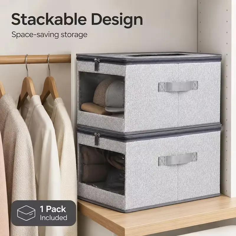 Large Stackable Hat Storage Boxes for Baseball Caps with Handle, Hat Organizer Rack for Wardrobe, Closet, Bedroom, Shelf and Home Organization, Space-Saving Storage for Hats and Men’s Gifts carry