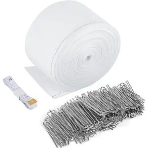 Curtain Pleat Tape with 50 Hooks 11 Yards/10 Meters Pleater Tape for Curtains Includes 50Pcs 4 Prong Stainless Steel Hooks for Making Pleated Curtains