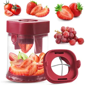 Small Fruit Cutter, Creative Strawberry & Grape Slicer, Quickly Making Fruit Vegetable Salad (Red)