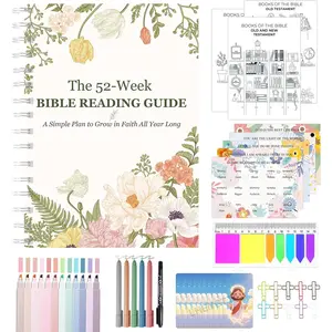 A Year of  Study Kit- 52-Week Scripture Reading Journal Set, Christian Devotional Planner for Women, Guided Faith Notebook (Flower L (8.25 x 11 inch))