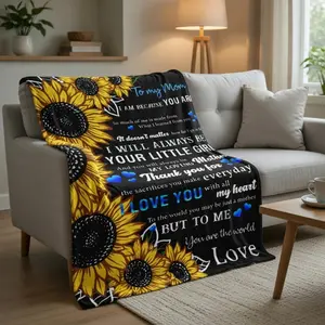 To My Mom Sunflower Blanket  "I Will Always Be Your Little Girl" Heartfelt Daughter Gift I Love You Gifts for Mom Soft Cozy Flannel Throw Blanket, Mothers Day Birthday Gifts for Mom Daughter to Mom Keepsake