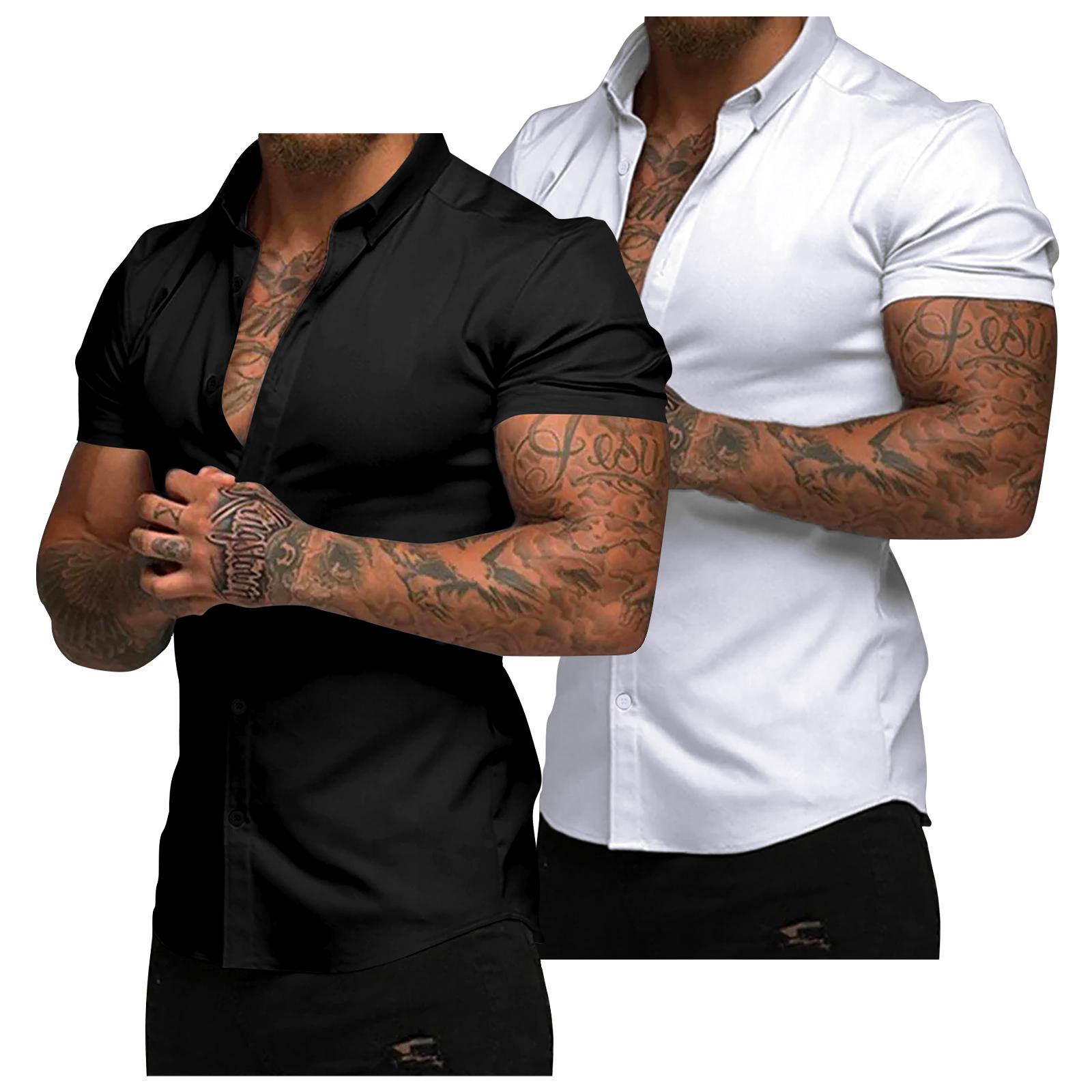 JMIERR Mens Muscle Fit Dress Shirts Casual Button Down Shirt Short Sleeve Wrinkle-Free Shirts