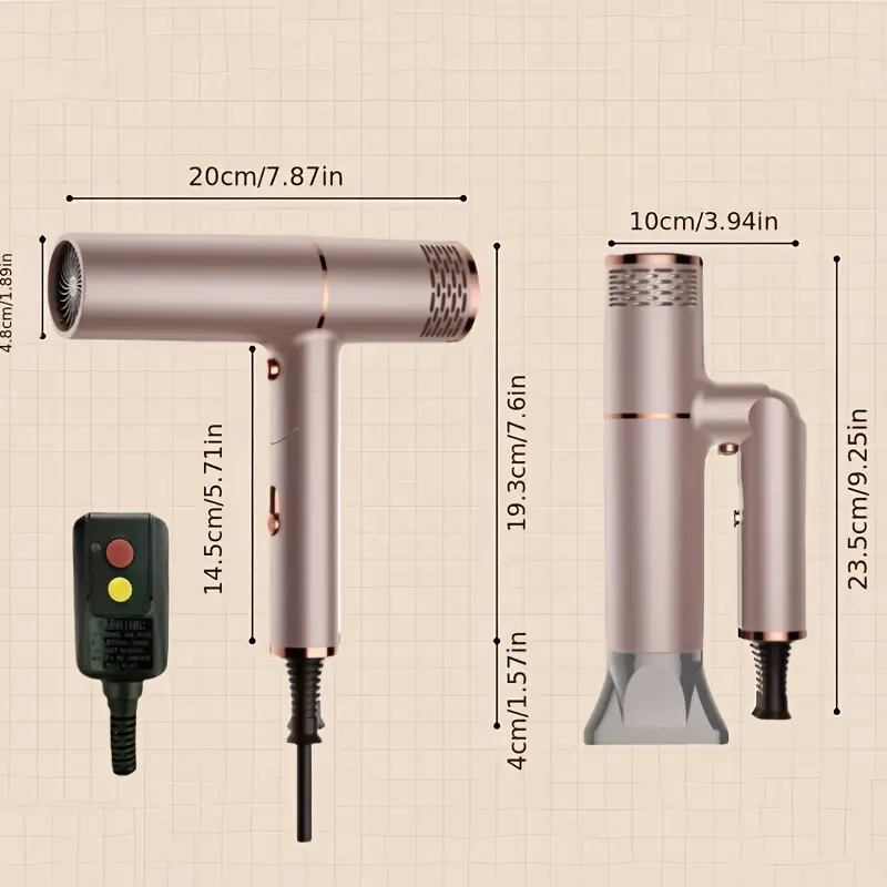 Professional Corded Hair Dryer (1pc) - 1200W Bristle Motor, Foldable Handle, Hot & Cold Air, 59.06-118.11in Cord, US Plug, Plastic Body, Included Air Nozzle, Quick-Drying for All Hair Types