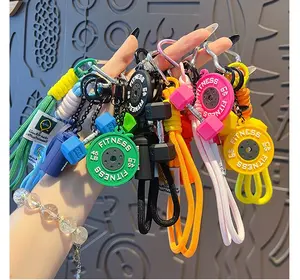 Men’s & Women’s Fitness Keychain Set - Silicone Dumbbell, Kettlebell, Weight Plate Keychains, Durable Nylon Lanyard, Gym Fashion Accessories