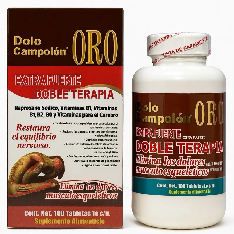 Dolo Campolon Oro Extra Fuerte Nutritional Supplement, 100 Vitamin Capsules (1g Each) with B1, B2, B6, B12 B Complex for Body Health & Energy Support