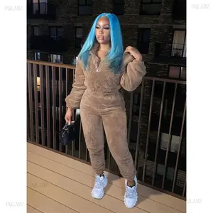2026Winter Plush Warm Tracksuits Women 2 Piece Running Sets Thickened Double-sided Fleece V-neck Hoodies Casual Pants Suit Outfits Womenswear Elastic