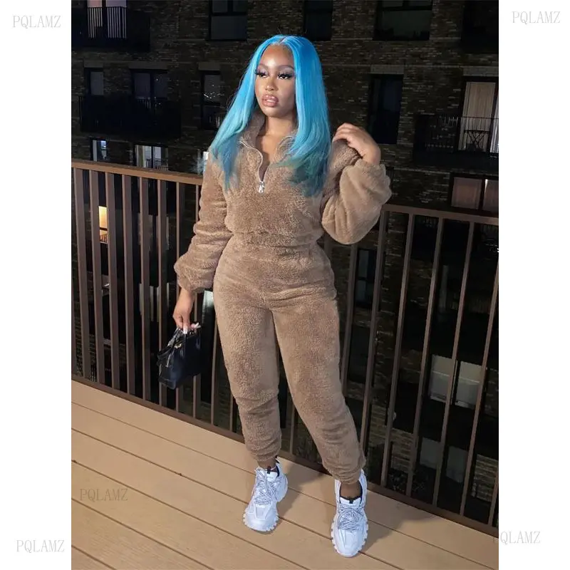Athleisure Style Sweatsuits Set for Women, 2-Piece Solid Winter Outfit with Thick Fleece Stand Collar Pullover and Elastic Waist Pants, Full Sleeve, Regular Fit, Long Sleeve, Female, Women's Clothes, Pull On, Synthetics