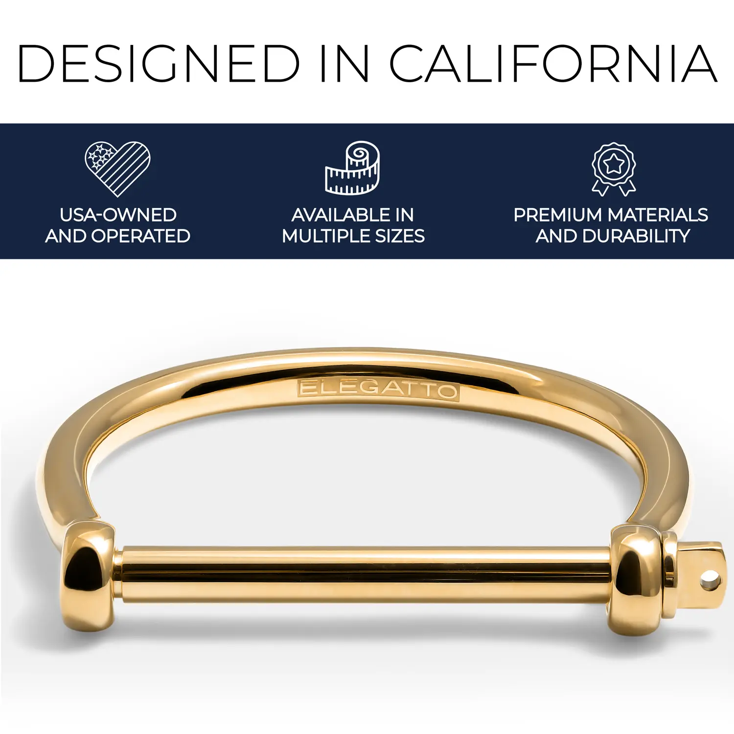 Elegatto Bangle Premium 18K Gold Plated Bracelet for Men & Women | Polished Gold-Plated Stainless Steel with Shackle Closure | Unisex Designer Jewelry Bracelets