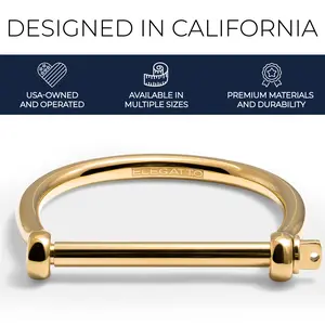 Elegatto Bangle Premium 18K Gold Plated Bracelet for Men & Women | Polished Gold-Plated Stainless Steel with Shackle Closure | Unisex Designer Jewelry Bracelets