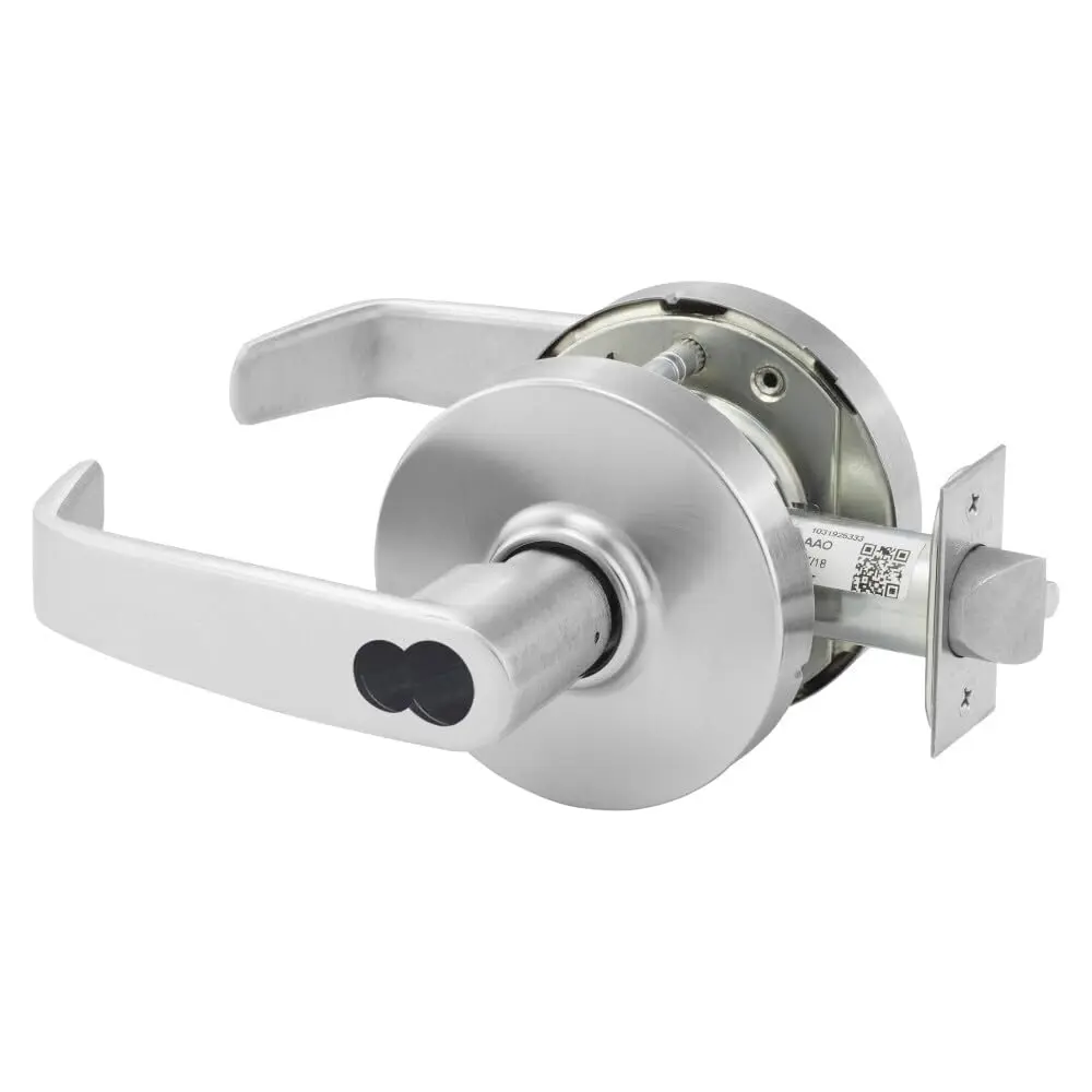 Sargent 10 Line Series Grade 1 Classroom Cylindrical Lockset, L Lever, LFIC Housing Less Core, Satin Chrome Finish, Non-Handed, 2-3/4" Backset, ASA Strike
