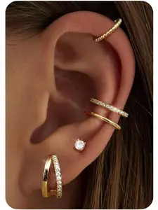 Small Ear Cuffs Earrings for Women - Hypoallergenic 14K Gold Earrings Stack Sets for Sensitive Ears Dainty Stud Hoop Earring Clip on Cartilage Tragus Helix Earings Set Trendy Jewelry 5 Pairs