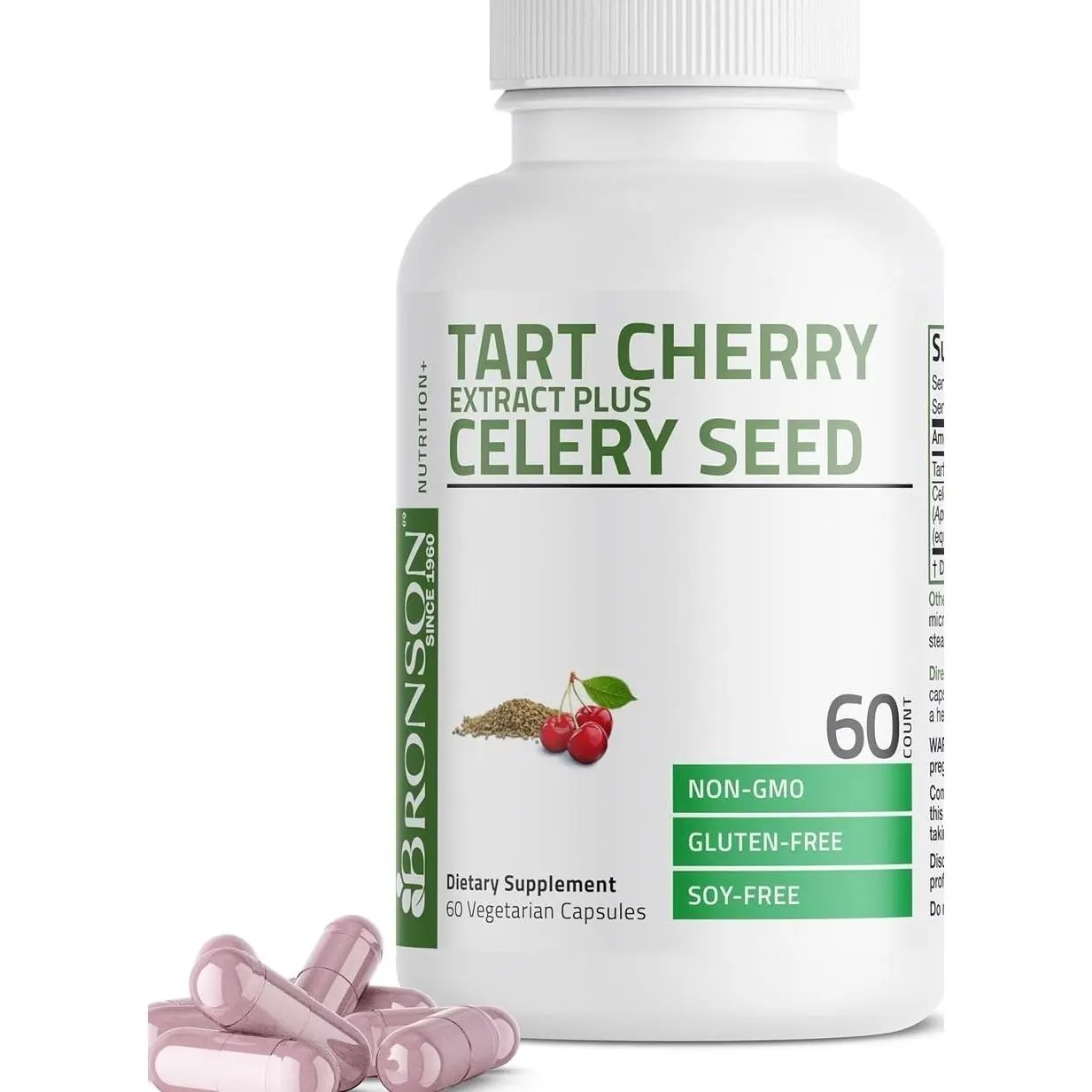 Bronson Tart Cherry Extract + Celery Seed Capsules - Powerful Uric Acid Cleanse, Joint Mobility Support & Muscle Recovery Supplement - Non GMO Formula, 120 Vegetarian Capsules