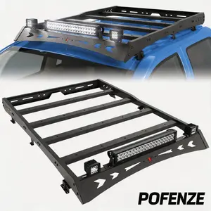 POFENZE-Mestan Roof Rack for Toyota Tacoma 2005-2022 Double Cab, Heavy Duty Roof Top Cargo Basket with Extension, 2 x 18W LED Pods & 144W LED Light Bar, Fits 4-Door Models
