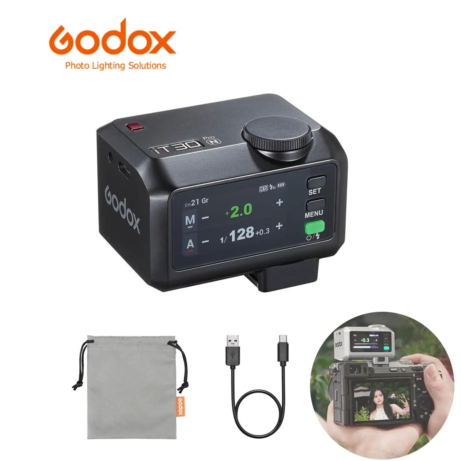 Godox iT30Pro-N TTL Flash Speedlight - Compact Camera Lights for Nikon D850, 7.4V Built-in Batteries, GN15, 1.5s Recycle Time, 560 Full Power Flashes, 1/8000 HSS, 2.4G Wireless, 2.8in Full-Color Touchscreen, 120g, 65mm (Black) Camera Accessory, 7.4 V