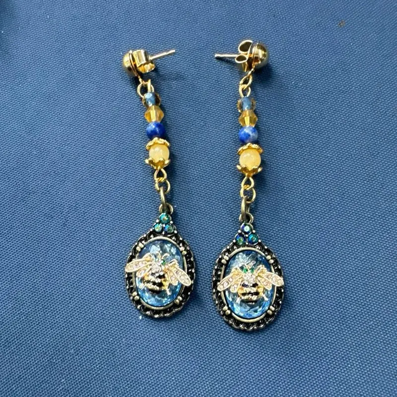Blue & Yellow Bee Earrings- Handmade