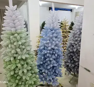 2025 Christmas Color Pink Pencil Gradient Flocking Tree White and Green 6FT Ornaments Decor Decoration