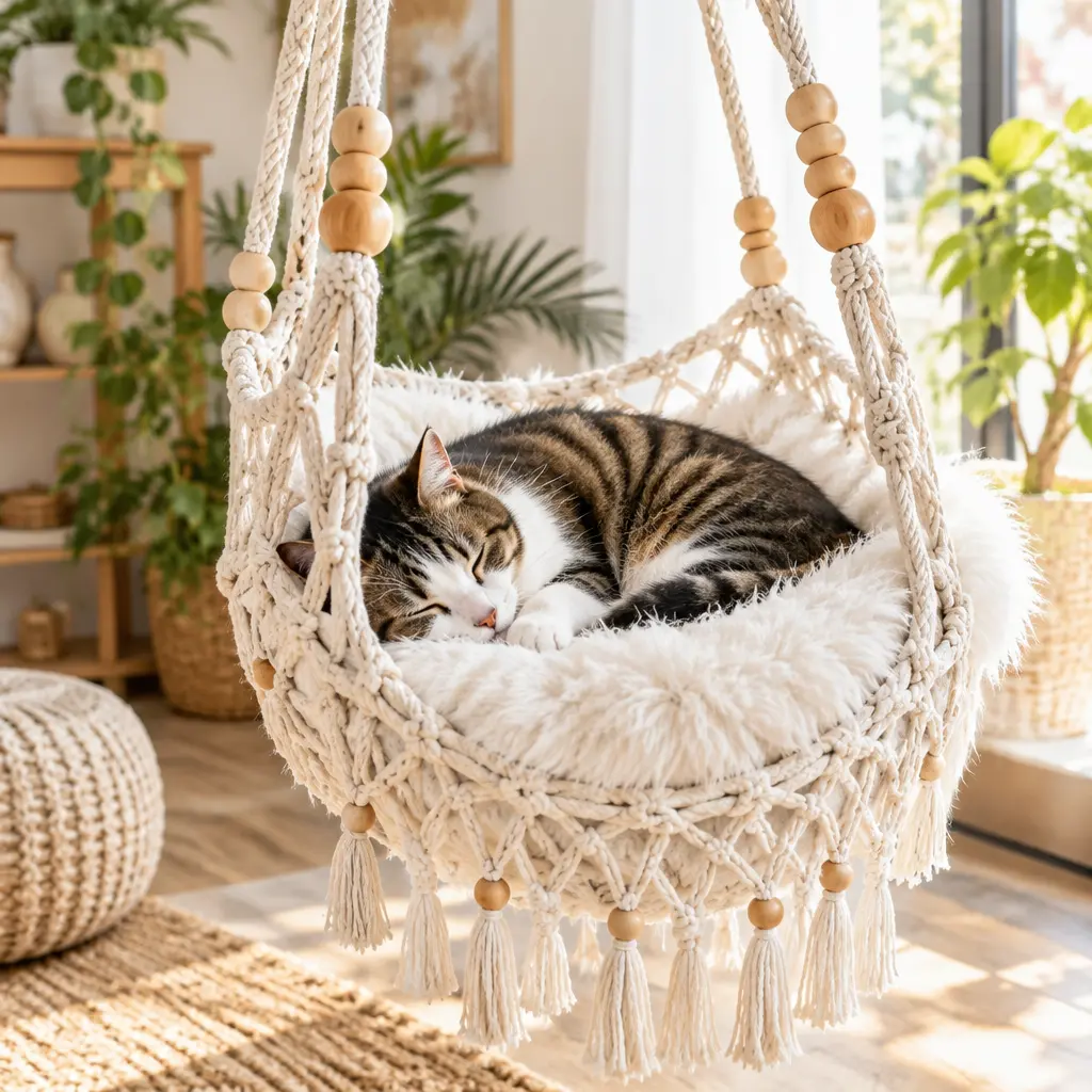 Macrame Cat Hammock Swing Bed