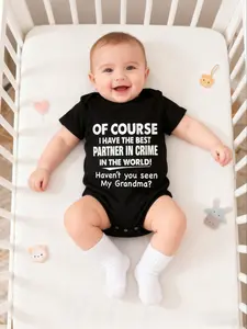 Baby Boys Girls Clothing Newborn Letter Print Bodysuit Short Sleeve Shorts Onesie, Comfortable Infant, Perfect for Daily Wear