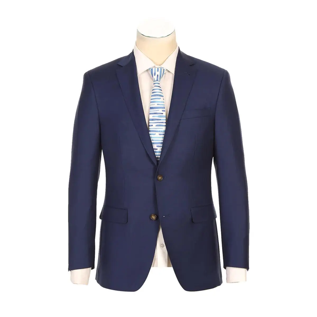 Mens Designer Two Button Modern Fit Half Canvas Wool Suit in Indigo Blue